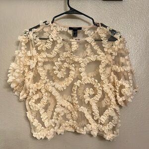 Forever 21 Embroidered Tulle Blouse Sheer Sexy Cropped Top M
